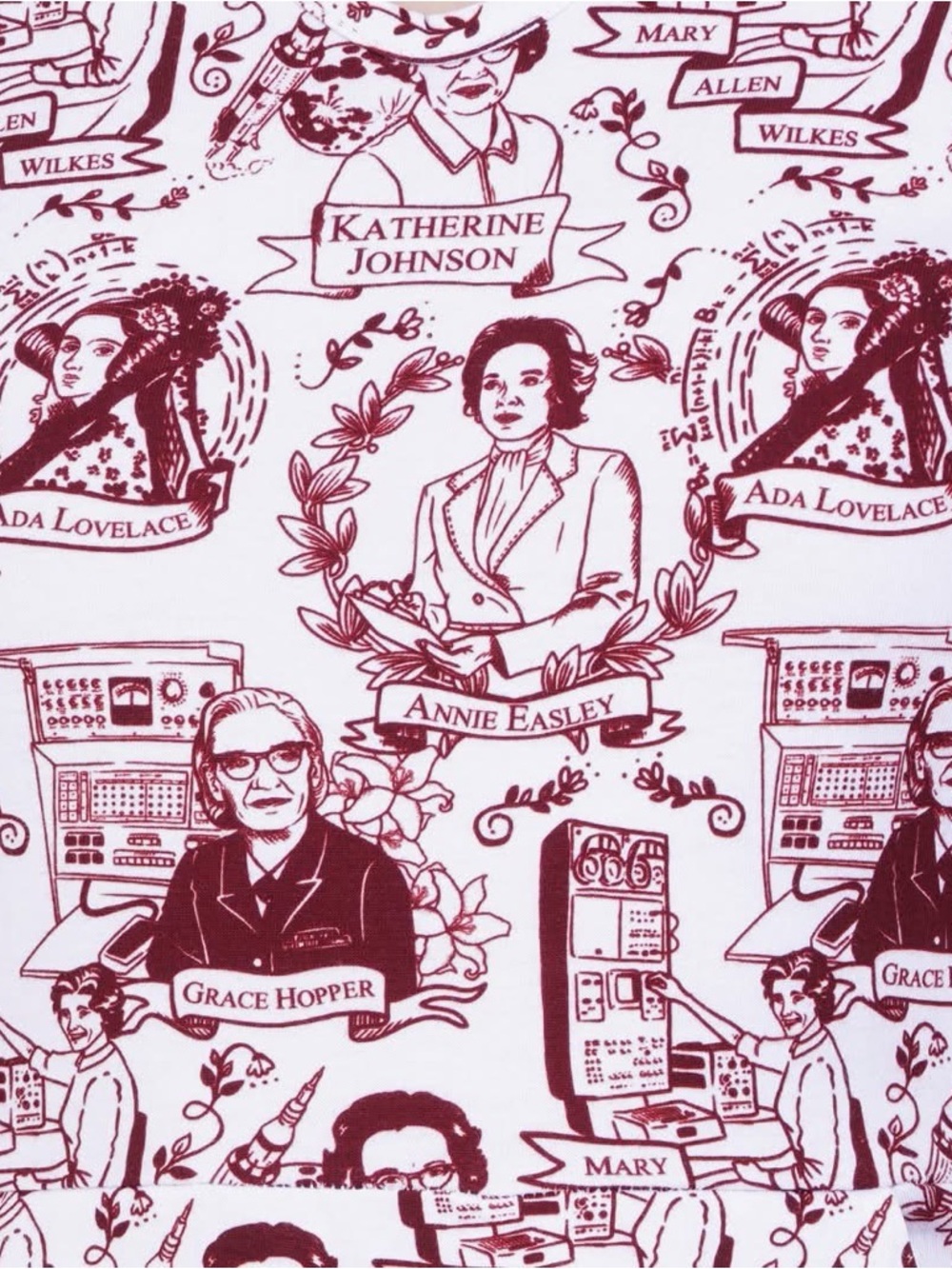 Svaha USA hidden figures Graphic V-Neck dress Tee in White & Burgundy - Picture 10 of 14